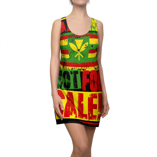 I AND AINA NOT FOR SALE!" Black Racerback Dress (AOP) by SHAKA MAKA